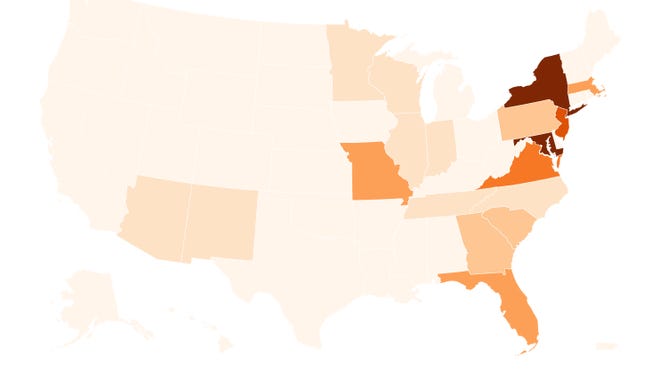 See map of states impacted by Boar’s Head listeria outbreak